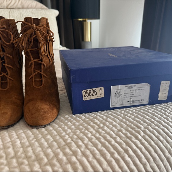 Aquazzura Tan Suede Tassel Heeled Boots - Picture 3 of 7